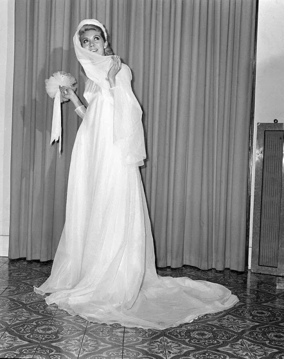Framed Print : Clothing Fashion June 1965 Nicky Allen wearing Kudti bridal wedding dress in white Framed Print : Clothing Fashion June 1965 Nicky Allen wearing Kudti bridal wedding dress in white