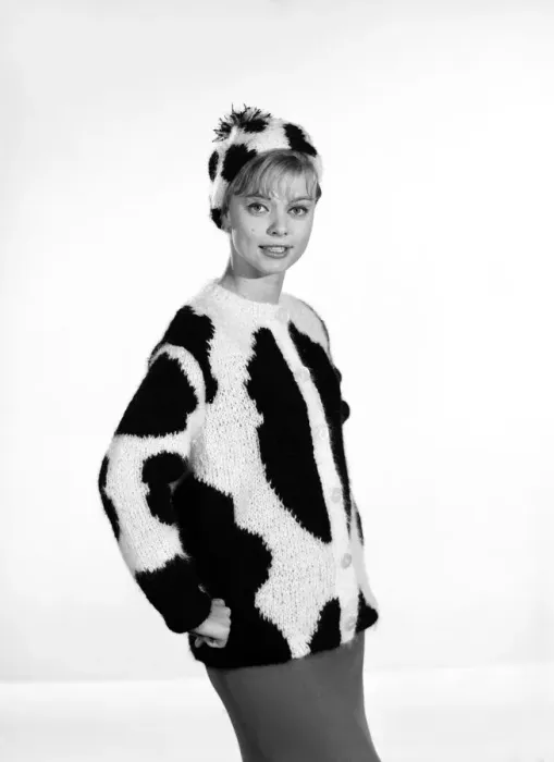 Framed Print : Clothing: Fashion: Knitwear: Model wearing animal jumpers. Model: Uschi Bernell Framed Print : Clothing: Fashion: Knitwear: Model wearing animal jumpers. Model: Uschi Bernell