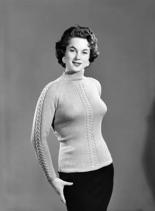 Framed Print : Clothing: Fashion: Knitwear: Model wearing jumper. 1955 Framed Print : Clothing: Fashion: Knitwear: Model wearing jumper. 1955