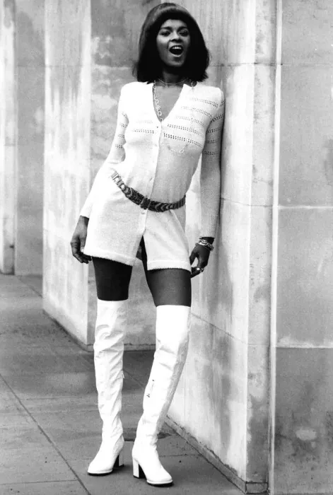 Framed Print : Clothing Fashion Leather White Boots January 1970 Model Jill Paccinopotti wearing
