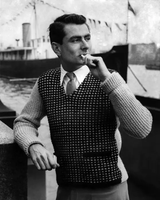 Framed Print : Clothing Fashion Mens Knitwear. Knitting Patterns. June 1955 P014141