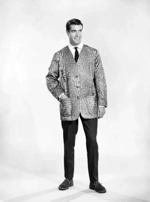 Framed Print : Clothing: Fashion: Menswear: Man (Peter Christian) seen here wearing leopard print jacket