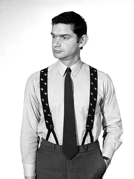 Clothing: Fashion: Menswear: Man wearing braces. 1966 B2029-003