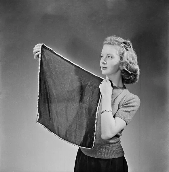 Clothing : Fashion: Pearl - edged hankies. June 1952 C3239-001