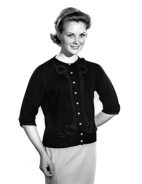Clothing Fashion: Roma Reeves modeling cardigan. August 1961 P007561