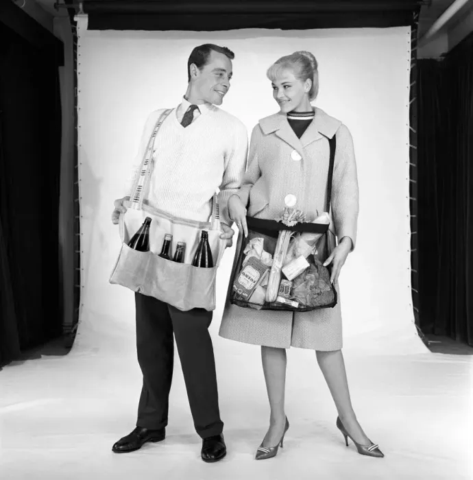 Framed Print : Clothing: Man and woman wearing matching aprons. 1960 B1255-010 Framed Print : Clothing: Man and woman wearing matching aprons. 1960 B1255-010