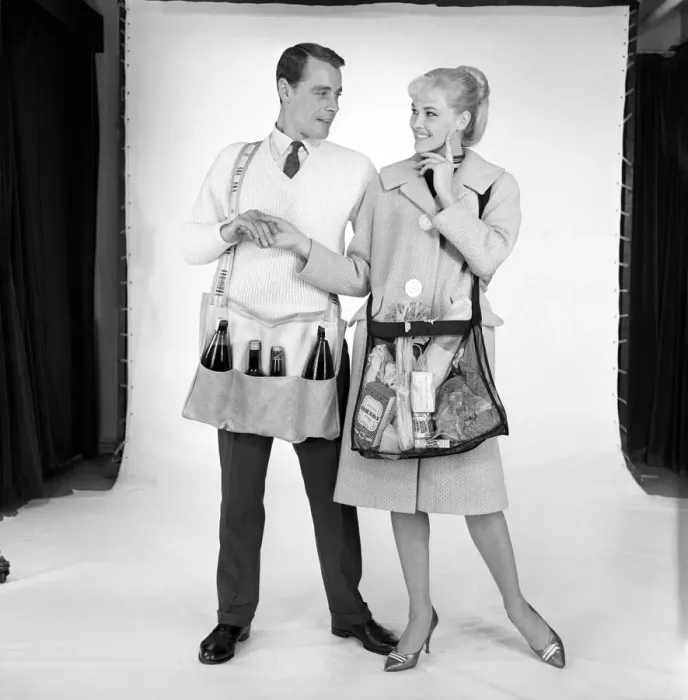 Framed Print : Clothing: Man and woman wearing matching aprons. 1960 B1255-002 Framed Print : Clothing: Man and woman wearing matching aprons. 1960 B1255-002