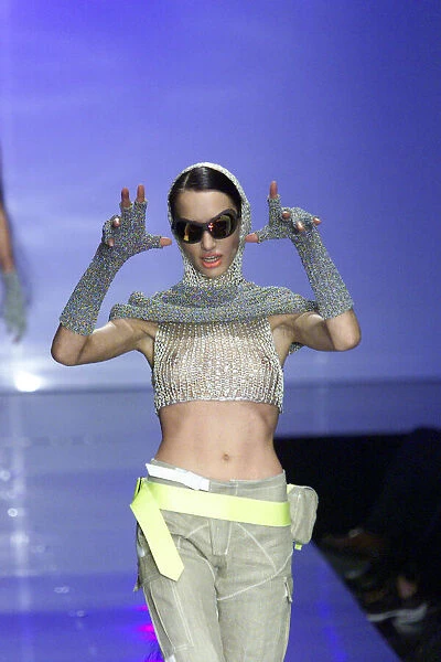 Clothing by Michiko Koshino 1998 modelled by Model during London Fashion Week