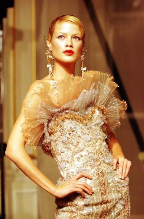 Framed Print : Clothing by Valentino 1998 Model wearing Evening Dress Clothing designed by Framed Print : Clothing by Valentino 1998 Model wearing Evening Dress Clothing designed by