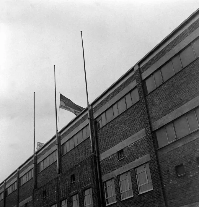 Framed Print : The club flag of Manchester United flying at half mast at Old Trafford in memory of Framed Print : The club flag of Manchester United flying at half mast at Old Trafford in memory of