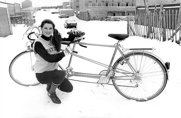 Club member Angela Physick, aged 19, with a special tandem which could be used for