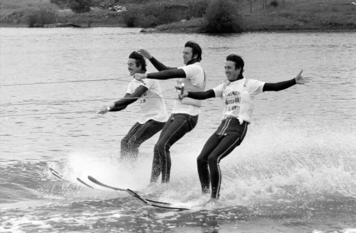 Framed Print : Con Cluskey, Dec Cluskey and John Stoke of The Bachelors pop group water skiing Framed Print : Con Cluskey, Dec Cluskey and John Stoke of The Bachelors pop group water skiing