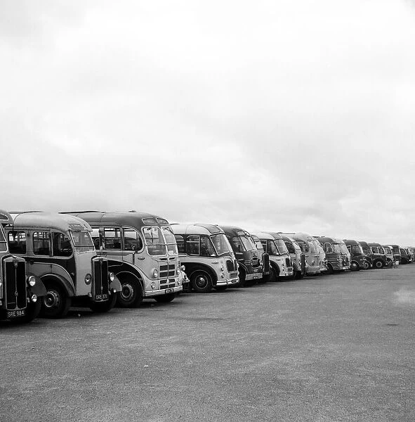 Coaches parked at Southport, Merseyside. 5th August 1959