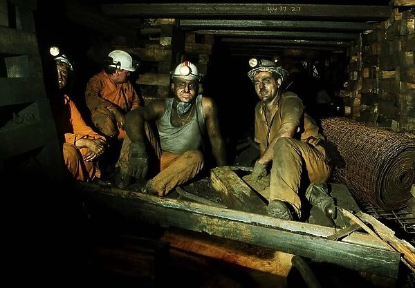 Coal Miners sit inside the mine at Penallta Colliery in South Wales October 1991