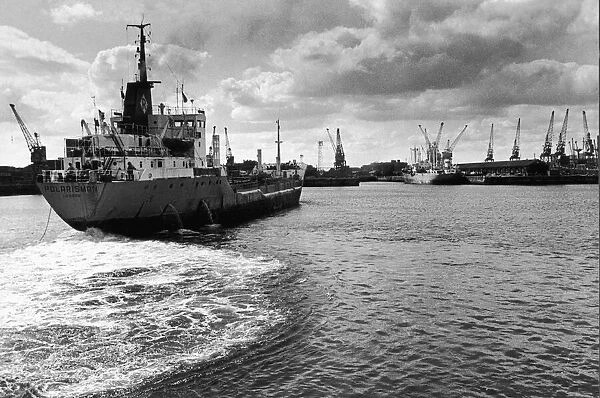 The coastal oil tanker Polarisman seen here leaving Middlesbrough docks for Immingham