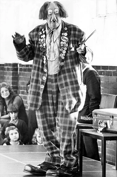 Coco the clown turns serious at Walkergate Junior School, Newcastle