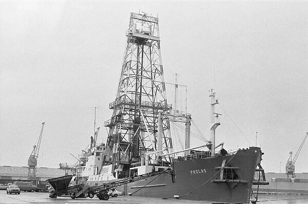 The Coe Metcalf drill survey ship Pholas seen here docked in Hull. 9th March 1984