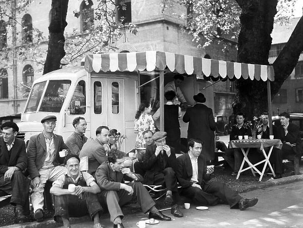 Coffee stall decorated in continental style. 22nd May 1952