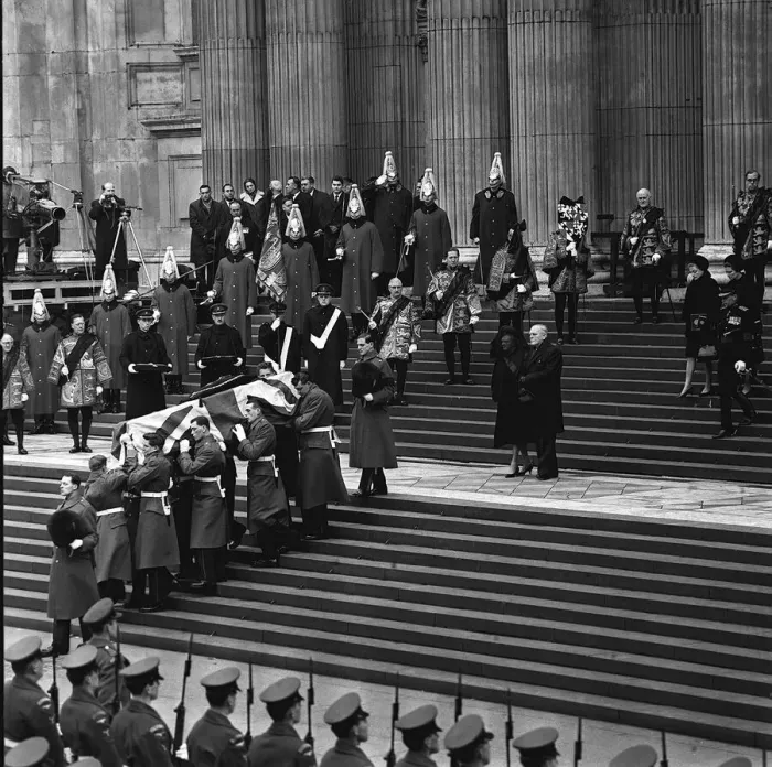 Framed Print : The coffin with body of Sir Winston Churchill Jan 1965 is carried down the steps of Framed Print : The coffin with body of Sir Winston Churchill Jan 1965 is carried down the steps of
