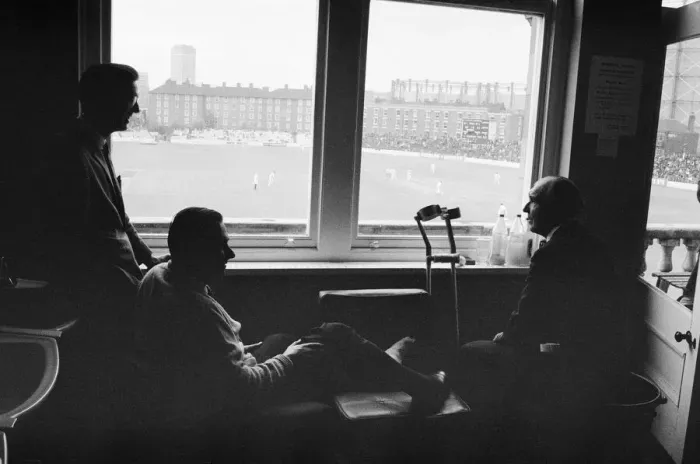 Framed Print : Colin Cowdrey out of hospital watching cricket at The Oval with Leslie Ames Framed Print : Colin Cowdrey out of hospital watching cricket at The Oval with Leslie Ames