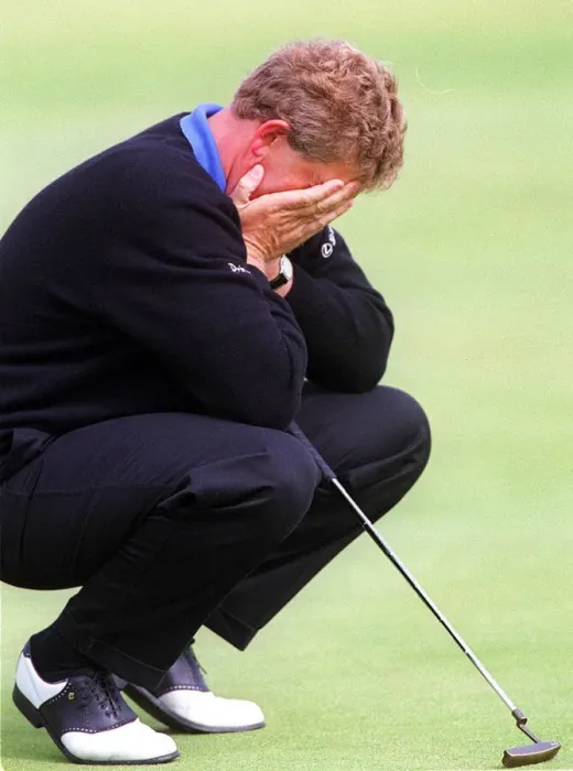 Framed Print : Colin Montgomerie Open Golf Championship Troon July 1997. Montgomerie in despair