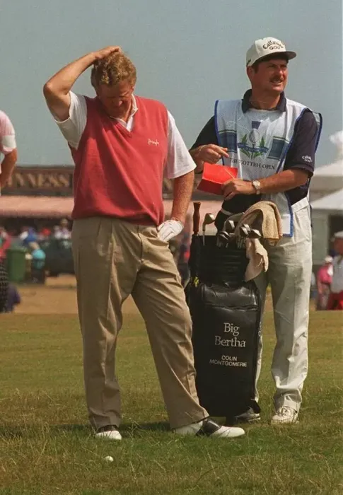 Framed Print : Colin Montgomerie scratches head caddy Scottish Open golf Carnoustie Framed Print : Colin Montgomerie scratches head caddy Scottish Open golf Carnoustie