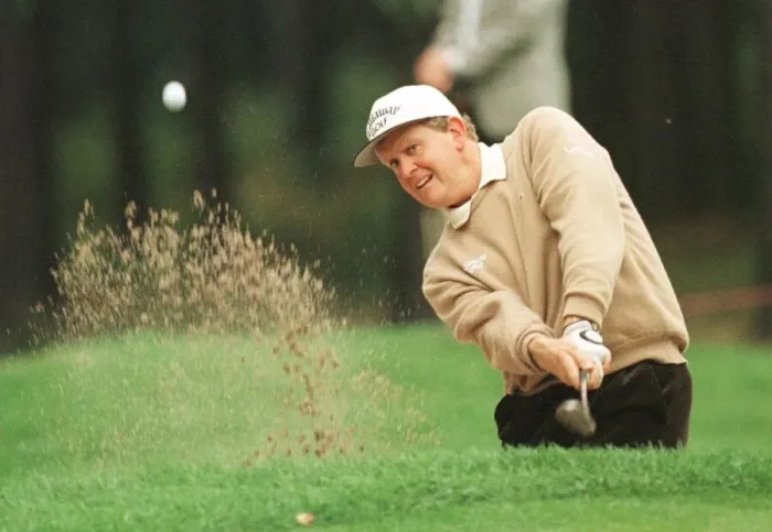 Framed Print : Colin Montgomerie Wentworth World Matchplay 1998 plays out of a greenside bunker