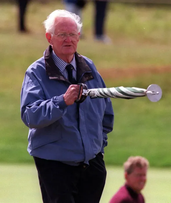Framed Print : Colin Montgomeries father at Troon July 1997 where he made a point as his son was Framed Print : Colin Montgomeries father at Troon July 1997 where he made a point as his son was