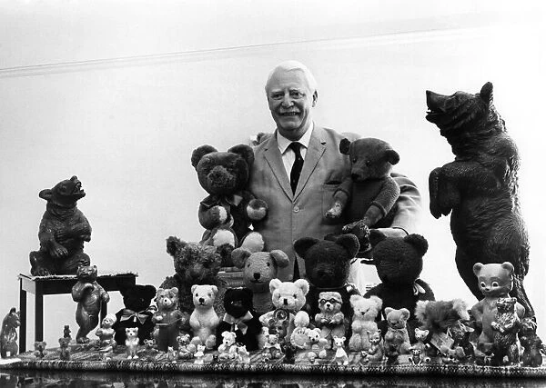 The colonel and his teddy bears. Colonel Robert Henderson with his army of teddy bears