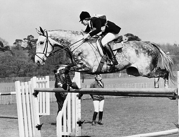Columbus the horse of princess Anne clearing an obsticale in the show jumping section of