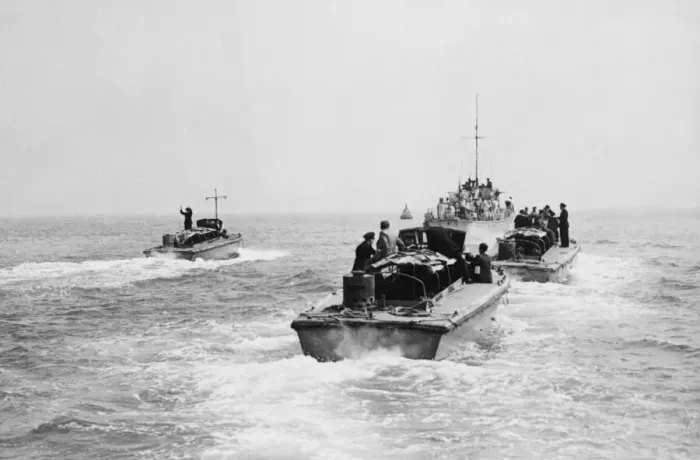 Framed Print : Combined operations exercises. A Landing Flotilla setting off during exercises in Framed Print : Combined operations exercises. A Landing Flotilla setting off during exercises in