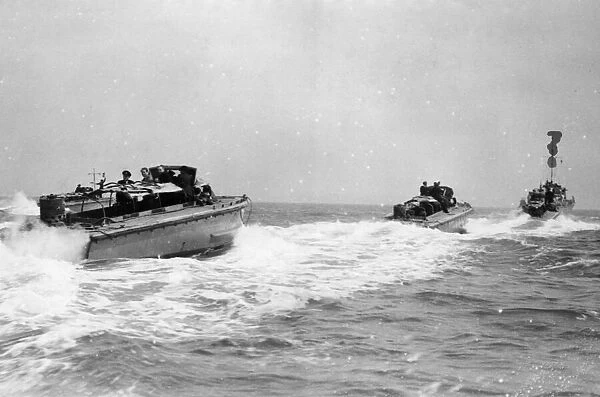 Combined Operations exercises. Picture shows, section of a landing craft flotilla setting