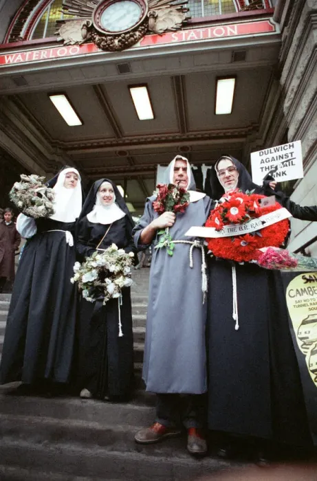 Framed Print : Comedian and actor Terry Jones takes part in a rail tunnel protest outside Waterloo Framed Print : Comedian and actor Terry Jones takes part in a rail tunnel protest outside Waterloo