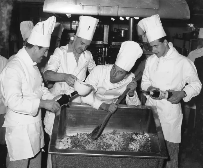 Framed Print : Comedian Frankie Howerd seen here giving the chefs of an unnamed Coventry hotel a hand in Framed Print : Comedian Frankie Howerd seen here giving the chefs of an unnamed Coventry hotel a hand in