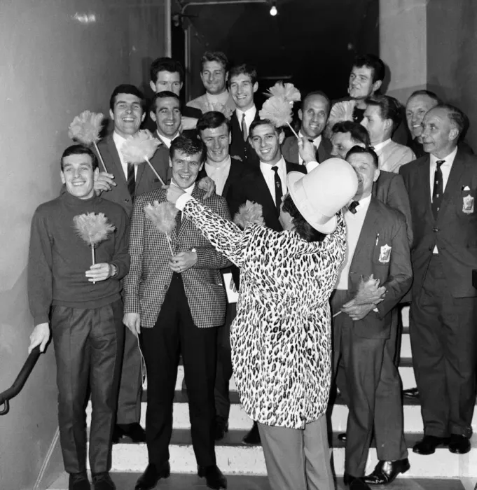 Framed Print : Comedian Ken Dodd is pictured with Liverpool footballers. 30th April 1965 Framed Print : Comedian Ken Dodd is pictured with Liverpool footballers. 30th April 1965