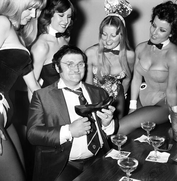 Comedian Les Dawson celebrating the news that on of his half hour shows had been selected