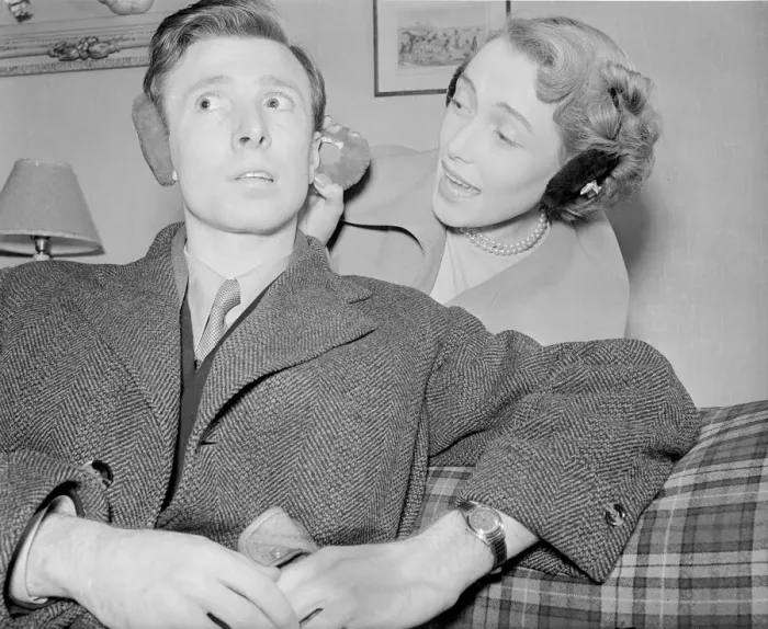 Framed Print : Comedian Leslie Randalls wife back with ear muffs to keep out the cold weather Framed Print : Comedian Leslie Randalls wife back with ear muffs to keep out the cold weather