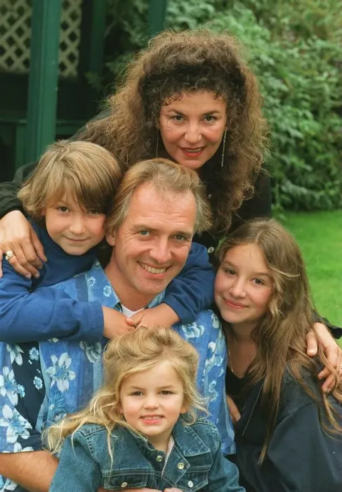 Framed Print : Comedian Rik Mayall and his family, wife Barbara and three children, Rosie Framed Print : Comedian Rik Mayall and his family, wife Barbara and three children, Rosie