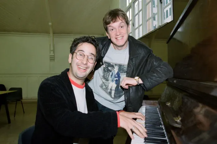 Framed Print : Comedians Frank Skinner and David Baddiel who hosted the British television programme