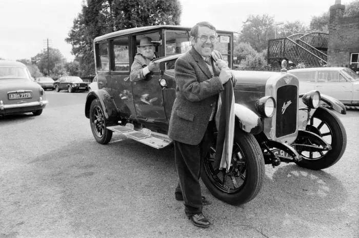 Framed Print : Comedians Ronnie Corbett and Ronnie Barker at Cowden Railway station near Edenbridge in Framed Print : Comedians Ronnie Corbett and Ronnie Barker at Cowden Railway station near Edenbridge in