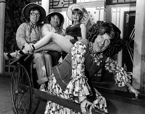 Comedians Syd Little and Eddie Large with their glamorous Aladdin, Patsy Ann Scott