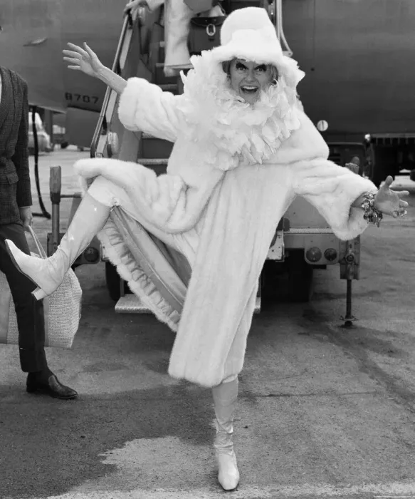 Framed Print : Comedienne Phyllis Diller seen here arriving at London Framed Print : Comedienne Phyllis Diller seen here arriving at London