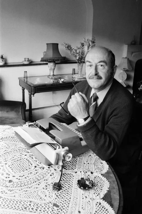 Framed Print : Comedy script writer Talbot Rothwell at work in his Fulking, Sussex, home Framed Print : Comedy script writer Talbot Rothwell at work in his Fulking, Sussex, home