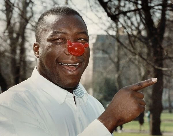 Comic relief. Former Boxing champion Gary Mason sports a comic red nose