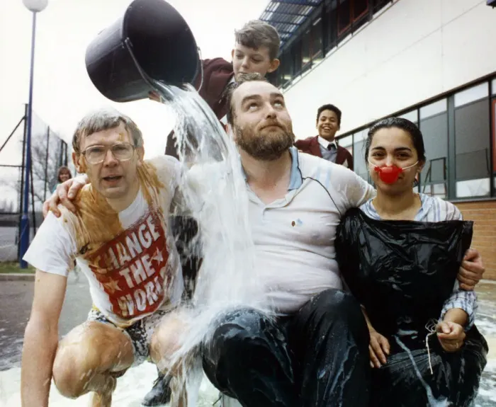 Framed Print : Comic Relief day was a trifle sticky for staff at Macmillan College, Middleborough