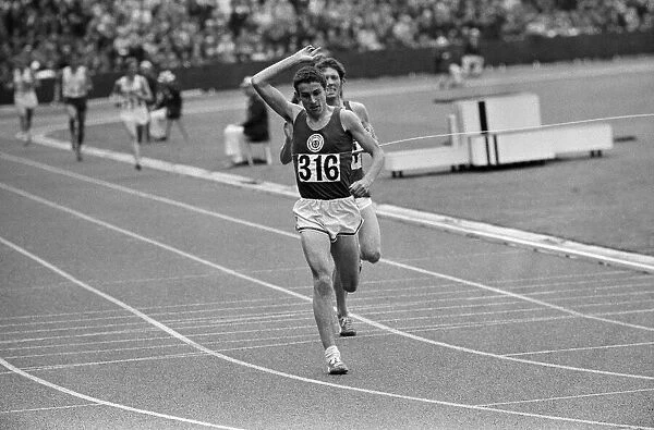 The Commonwealth Games. Pictured, Ian Stewart breaks the tape to win the 5000 meters with