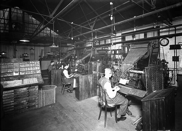 Comp room at King and Hutchings printers, Uxbridge circa 1932