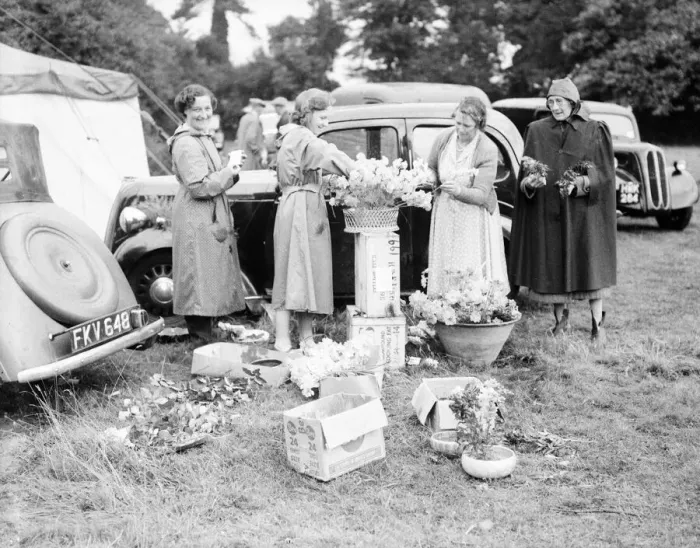 Framed Print : Competitors in the local flower and produce show (location not known