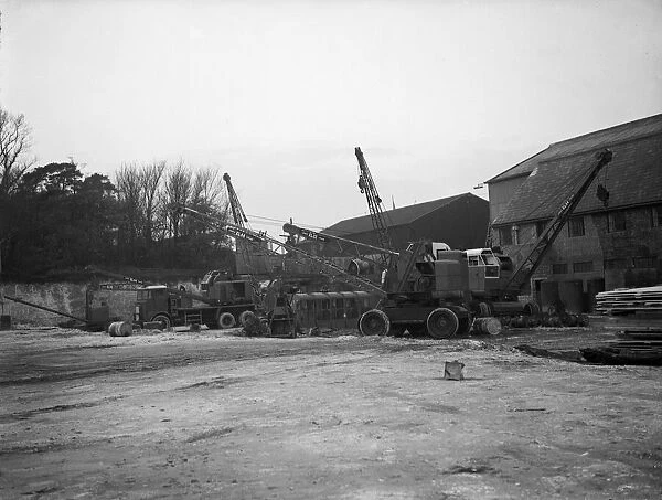 Completed mobile cranes awaiting delivery at the Jones Crane factory, Letchworth