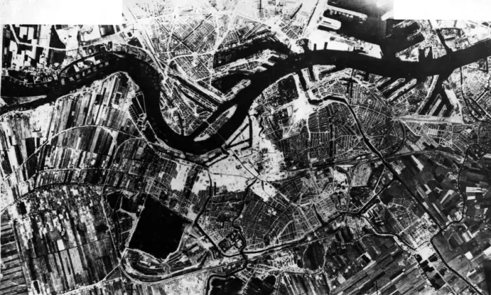 Framed Print : Composite photograph taken by RAF reconnaissance aircraft showing damage to the centre of Framed Print : Composite photograph taken by RAF reconnaissance aircraft showing damage to the centre of